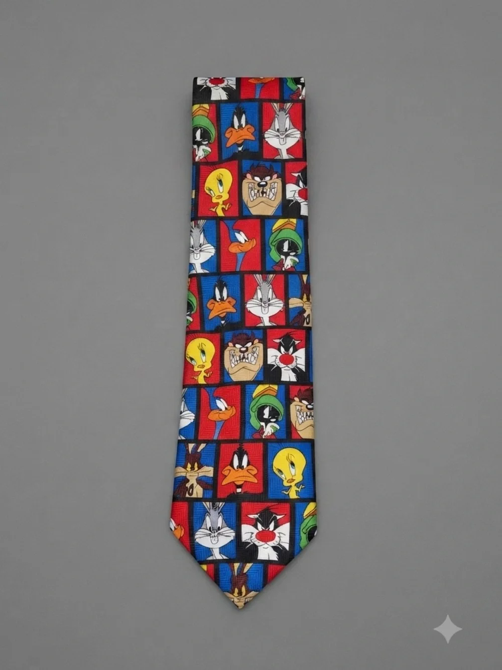 Vintage 1999 Looney Tunes Character Grid Tie Bugs Bunny Daffy Taz Marvin